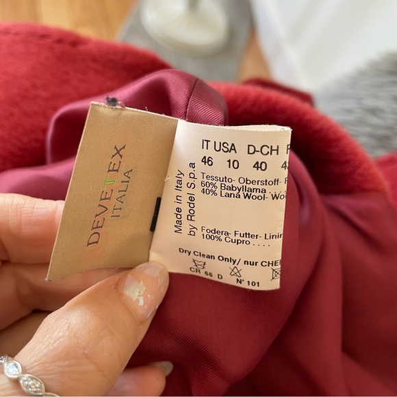 Cinzia Rocca Baby Alpaca Wool Red Hidden Button Placket Pointed Collar Coat 10 - Picture 9 of 12